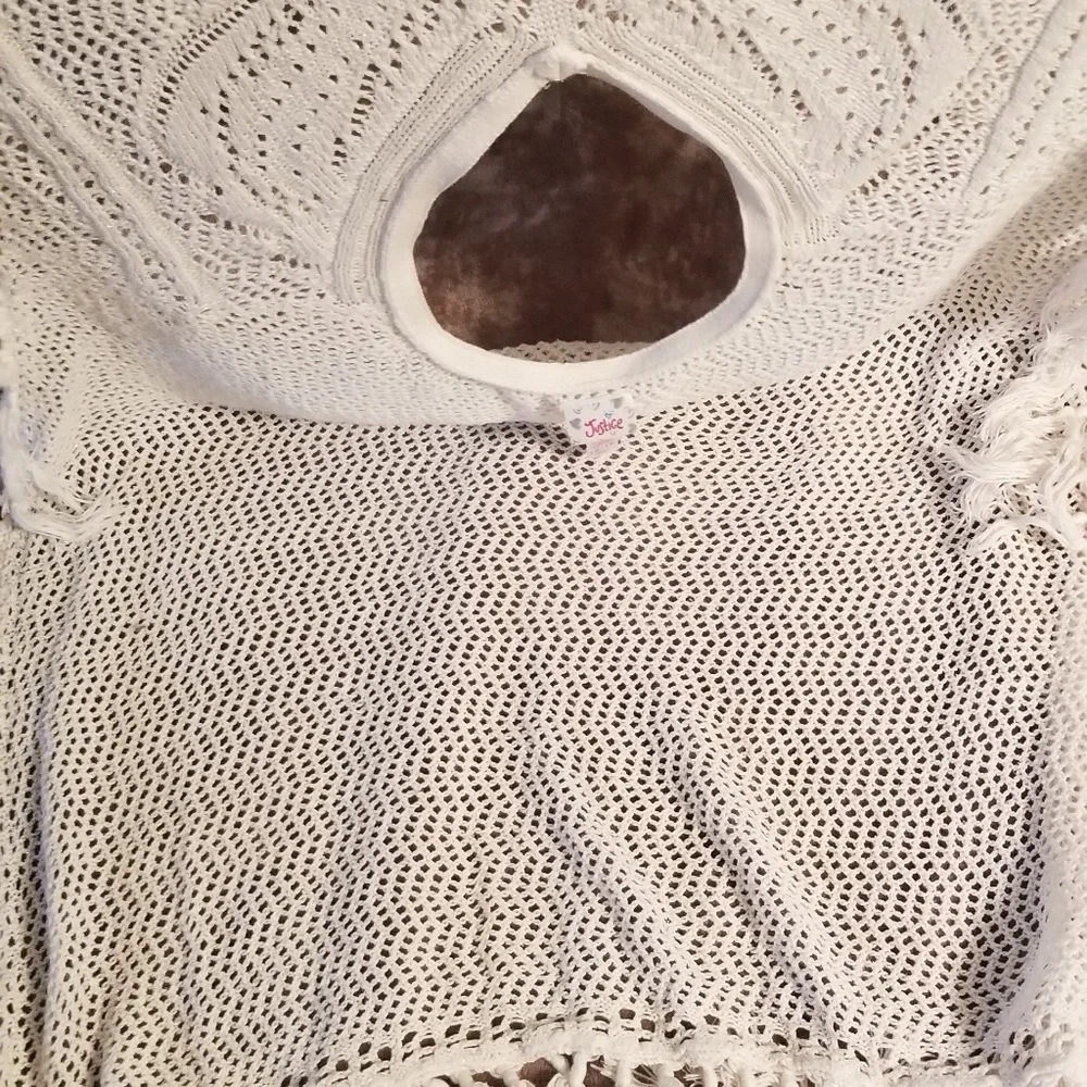 Justice Girls size 14/16 White Fringed Poncho